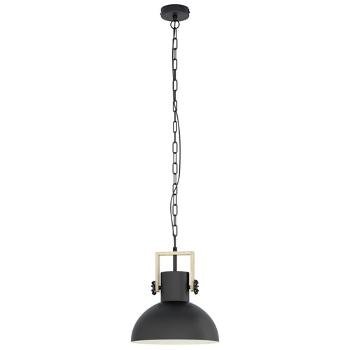EGLO hanglamp Lubenham - 1 lichts - ø30cm. - e27 - zwart/hout - vtwonen shop