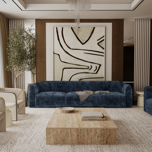 Premium Interiors - Bank LUSH - fluweel met motieven middernachtblauw 235cm