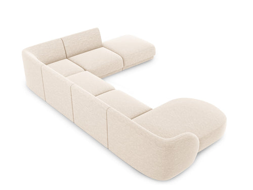 Micadoni Panoramische hoekbank rechts Miley 6-zits, chenille, lichtbeige - 255x330x70cm