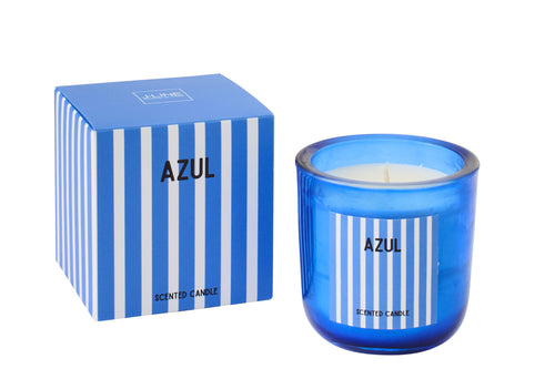 J-Line geurkaars Azul - Salt & Waves - glas - blauw - large
