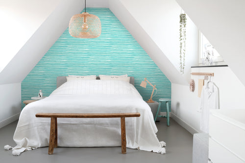 ESTAhome behang geweven motief turquoise - 53 cm x 10.05 m - 148621