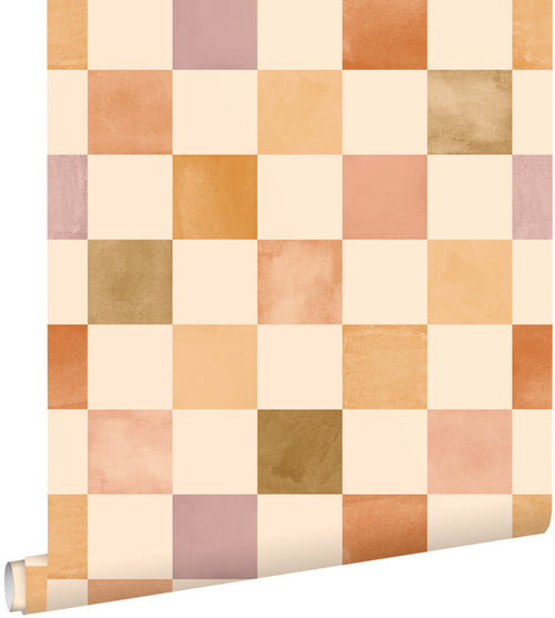 ESTAhome behang geblokt motief oranje, geel en paars - 50 x 900 cm - 132178
