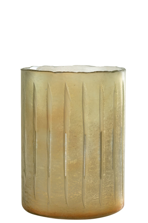 J-Line windlicht Strepen - glas - geel - large - vtwonen shop