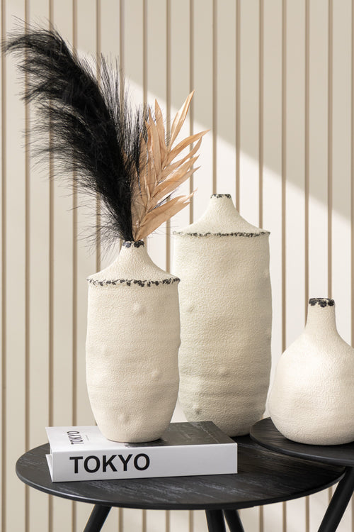 J-Line vaas Bay - keramiek - wit/zwart - large - 40.5 cm hoog