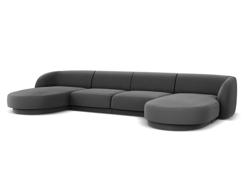 Micadoni Panoramische bank Miley 5-zits, flueel, grijs - 156x330x70cm