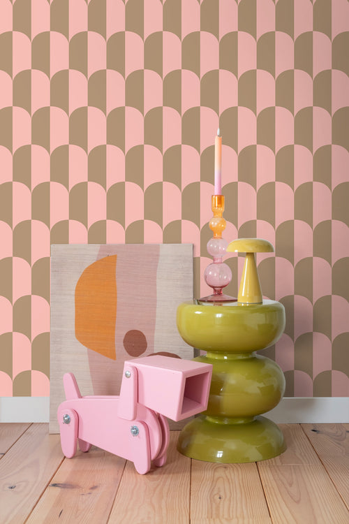 ESTAhome behang art deco bogen roze en beige bruin - 50 x 900 cm - 139984 - vtwonen shop