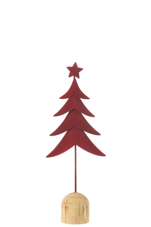 J-Line decoratie Kerstboom Op Voet  + Ster - metaal/hout - rood - small