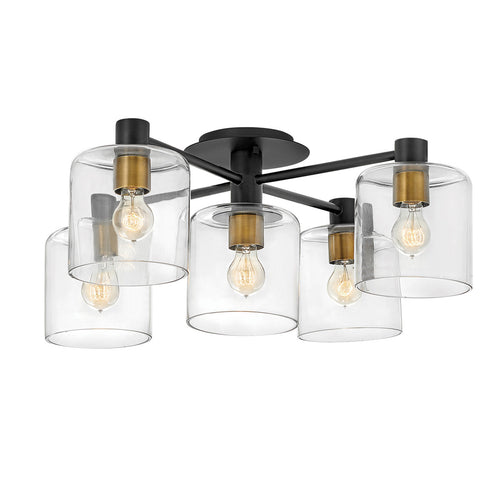 Elstead Hinkley Axel Multi Arm Semi Flush Plafondlamp Zwart met Heritage Brass