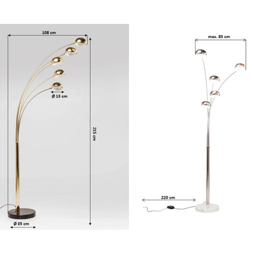 Kare Design Vloerlamp Five Fingers 215cm Messing