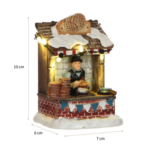 Luville Kerstdorp Stroopwafelkraam - Kerstversiering met Warm Witte Verlichting voor Binnen - Kerst Decoratie met Bakker en Stroopwafels - L7 x B6 x
