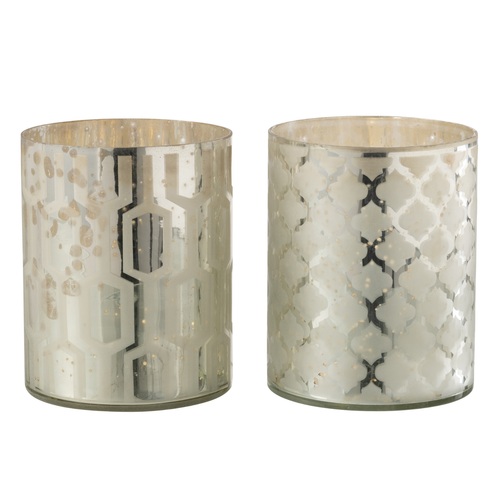 J-Line windlicht - glas - zilver - small - 2 stuks
