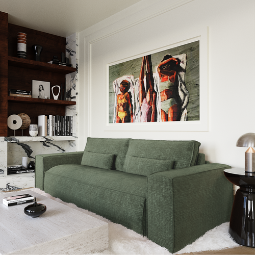 Premium Interiors - Snel uitklapbare slaapbank JUNE - gewaafd fluweel smaragdgroen 236cm