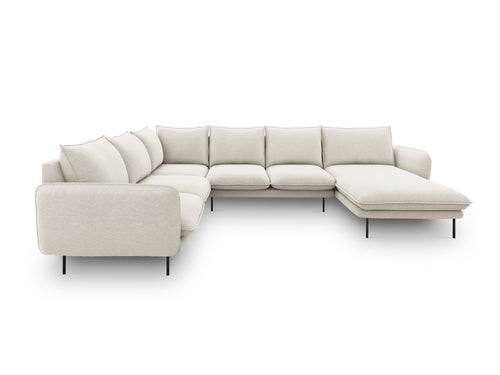 Cosmopolitan Design Panoramische hoekbank links Vienna 7-zits, structurele stof, lichtbeige - 235x330x95cm