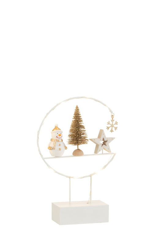 J-Line decoratie Semicirkel Op Voet - hout - wit/goud - LED lichtjes