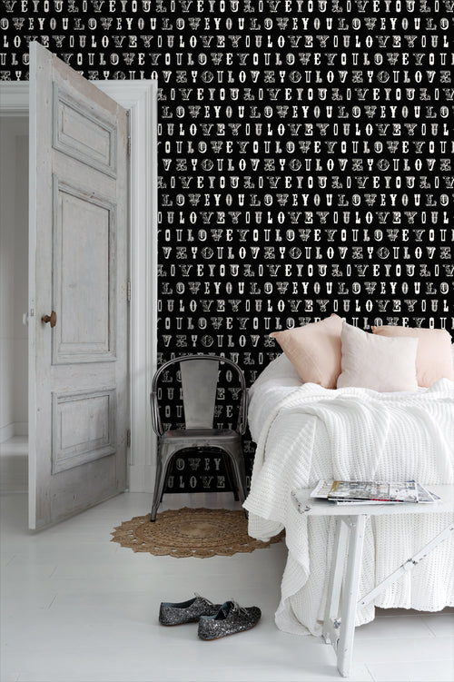 ESTAhome behang love you - quotes zwart en wit - 53 cm x 10.05 m - 136836