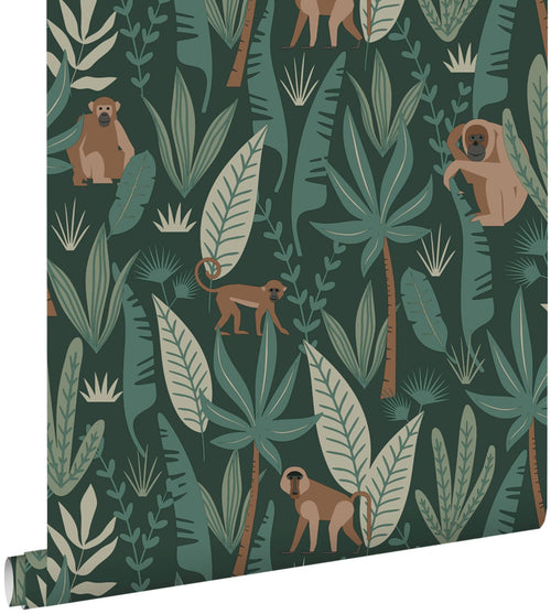 ESTAhome behang jungle apen donkergroen - 53 cm x 10.05 m - 139234