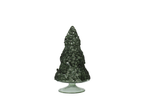 J-Line decoratie Kerstboom Paillettensuiker - glas - donkergroen - medium