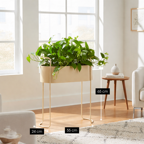 Mica Decorations Moritz Plantenstandaard – Plantenpot voor Bloemen en Kamerplanten – Bloempotten voor Binnen – 55 x 24 x 65 cm – IJzer – Beige