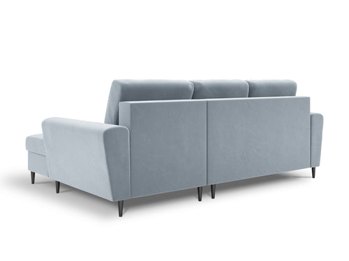 Cosmopolitan Design Converteerbare hoekbank rechts met opbergdoos Kyoto 4-zits, flueel, lichtblauw - 145x241x88cm