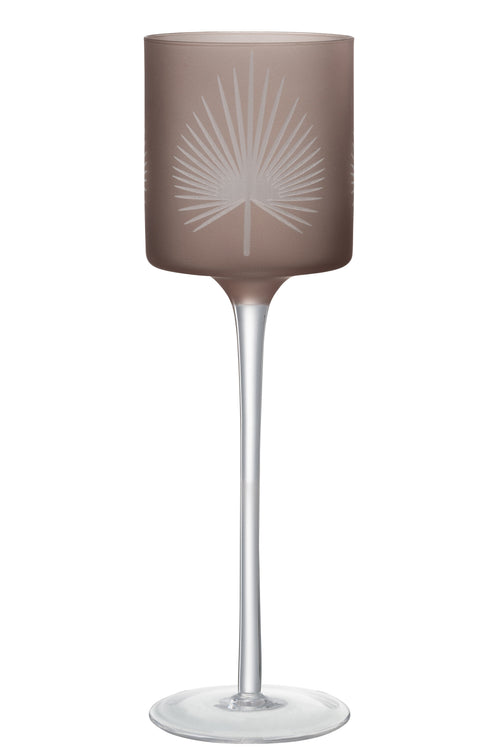 J-Line theelichthouder Op Voet Palmblad - glas - beige - large - vtwonen shop