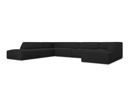 Micadoni Panoramische hoekbank links Ruby 7-zits, structurele stof, zwart - 273x366x69cm