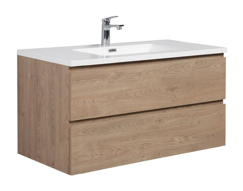 Badplaats Badkamermeubel Set Angela 100 cm – Kastanje Eiken – Badmeubel met Wastafel