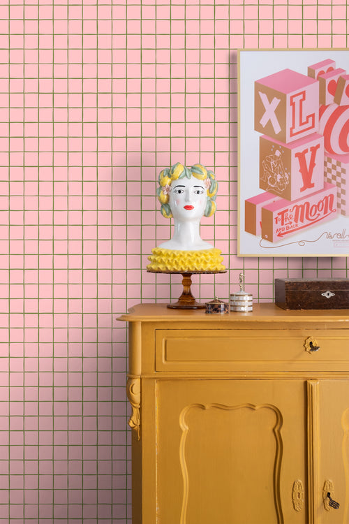 ESTAhome behang geblokt motief licht roze - 50 x 900 cm - 131594 - vtwonen shop