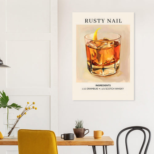 Artfulprints Poster met Lijst Rusty Nail cocktail - Ingredients   - A4 21x29.7 cm - Bruin