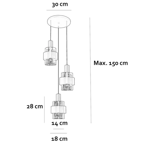 Highlight hanglamp Marrone - 3 lichts - 30  x 150   cm - beige
