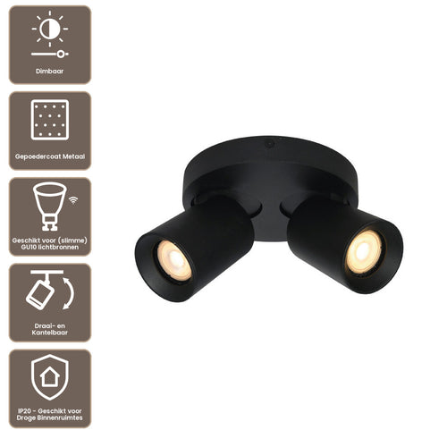 Artdelight Plafondlamp Megano 2L Rond - Zwart
