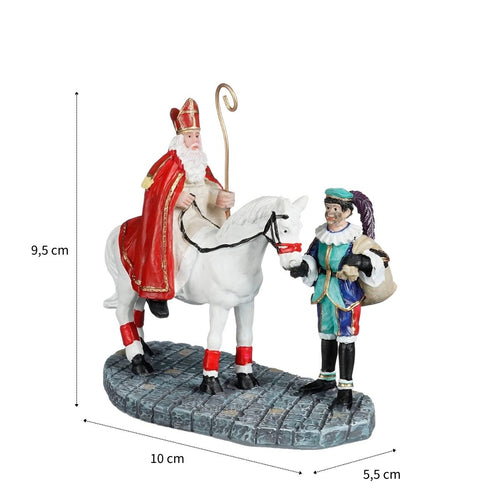 Luville Sinterklaasscène met Piet en Ozosnel - Kerstdorpfiguur uit de Molendam-serie - Sinterklaasdecoratie van Polyresin - Miniatuur voor Winterdorp