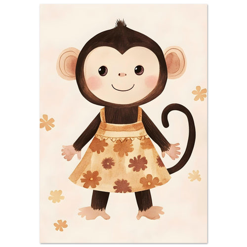 Artfulprints  Aapje in bloemenjurk   poster 30x40 cm - vtwonen shop