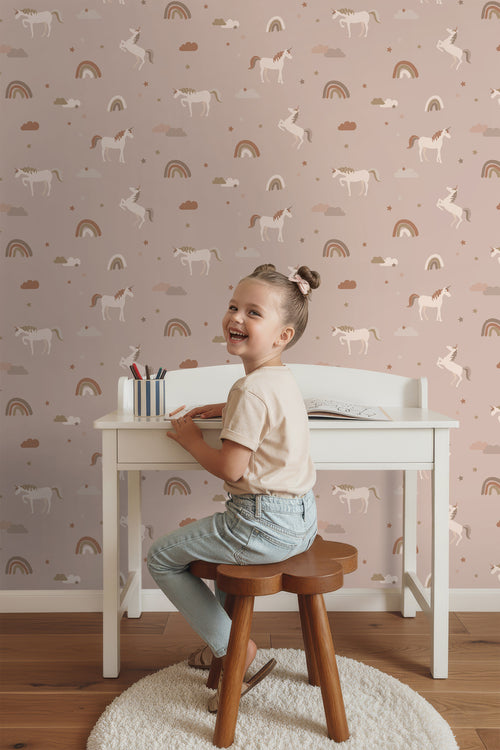 ESTAhome behang unicorns oudroze en terracotta - 50 x 900 cm - 131461