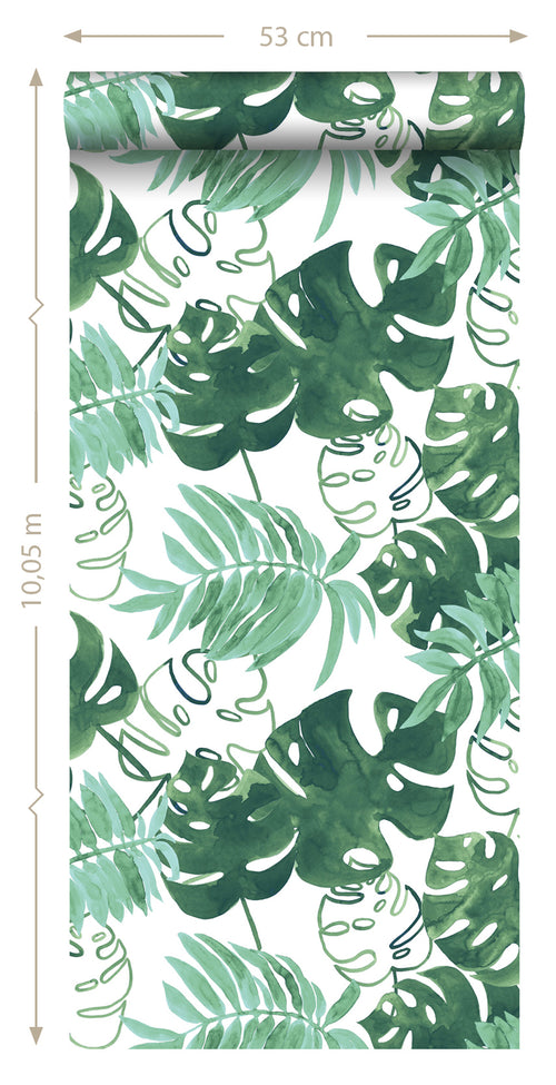 ESTAhome behang geschilderde tropische jungle bladeren smaragdgroen - 53 cm x 10.05 m - 138886