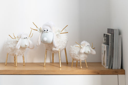 J-Line figuur Rendier Muts - textiel - creme/goud - medium