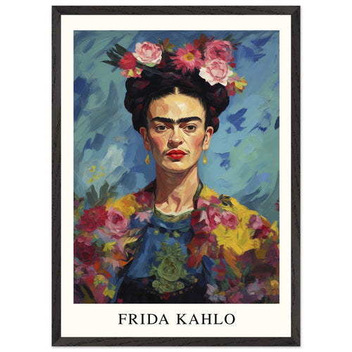 Artfulprints Poster met Lijst Frida Kahlo - Painted floral portrait   - 50x70 cm - Meerkleurig