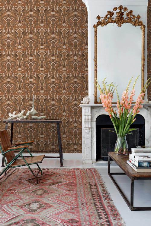 ESTAhome behang vintage bloemen in art nouveau stijl terracotta bruin - 50 x 900 cm - 139898 - vtwonen shop