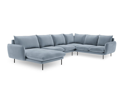 Cosmopolitan Design Panoramische hoekbank rechts Vienna 7-zits, flueel, lichtblauw - 235x330x95cm