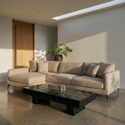 Furnhouse chaise longue bank links Maggie - Taupe - Stof - 95x290x90