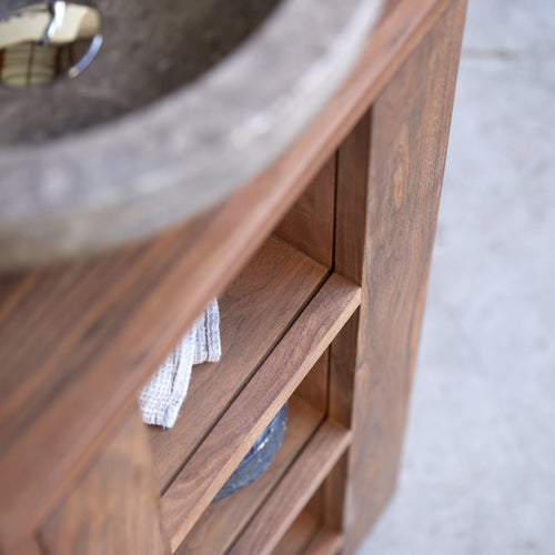 Tikamoon Massief notenhouten badmeubel, links - Donkerbruin - vtwonen shop