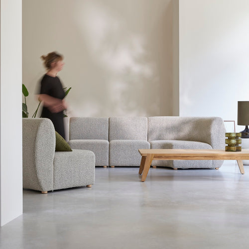 Tikamoon Modulaire 4-zitshoekbank van massief acacia en grijze stof - Grijs