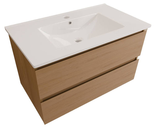 LOMAZOO badkamermeubel Marenza - zwevend - wit keramiek - licht eiken - 80 cm