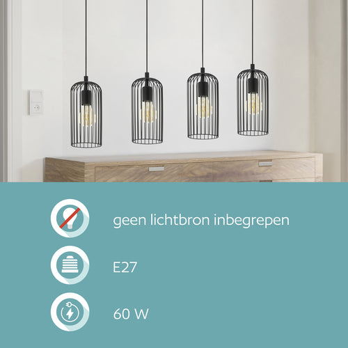 EGLO hanglamp Roccamena 1 - e27 - 97,5 cm - zwart
