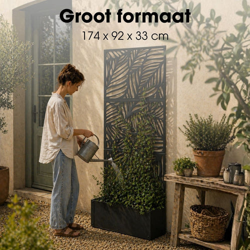 Mica Decorations Sapri Plantensteun - Plantenbak met Klimrek voor bij Klimopplanten - Plantenstandaard Vrijstaand of tegen Muur - 92 x 33 x 174 cm -