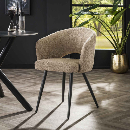 Giga Meubel Eetkamerstoel Salon Tissee - Zand Bouclé - Set van 2