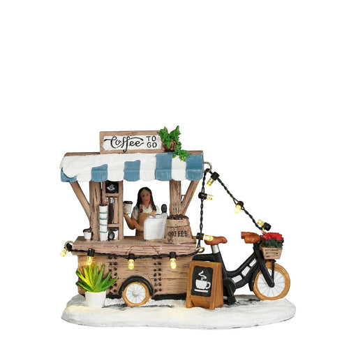 Luville Kerstdorp Miniatuur Coffee to go - Kerstversiering met Verlichte Koffiekraam - Guirlande voor Winters Kerstdorp - Kerstslingers met