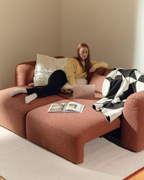 noo.ma Yaro 3-zits slaapbank - Thyme Green Bouclé, 140x200 cm slaapoppervlak