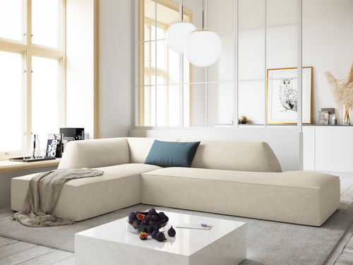 Micadoni linker hoekbank Ruby 4-zits, ribfluwelen, lichtbeige - 180x273x69cm