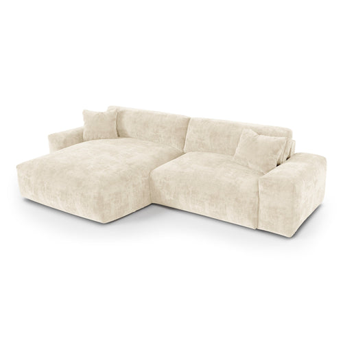 Premium Interiors - Linkerhoekbank CHEER - gewaafd fluweel crème 312cm