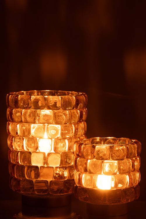 J-Line theelichthouder Vierkant mozaiek - glas - cognac - large